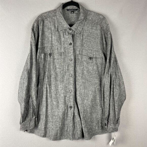 Zac and Rachel Linen Blend Tunic Top Womens 1X Gray Button Up Long Sleeve NWT - Picture 1 of 16
